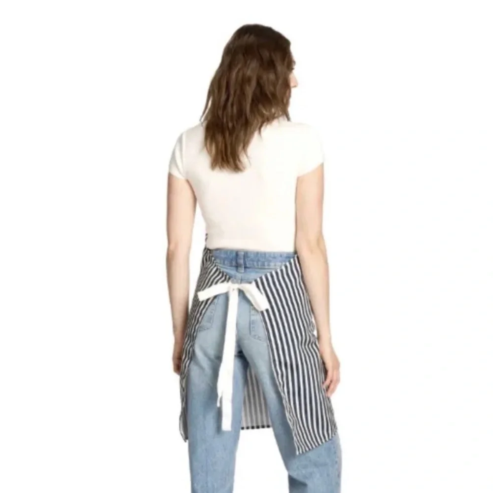 Navy and White Striped Cotton Apron